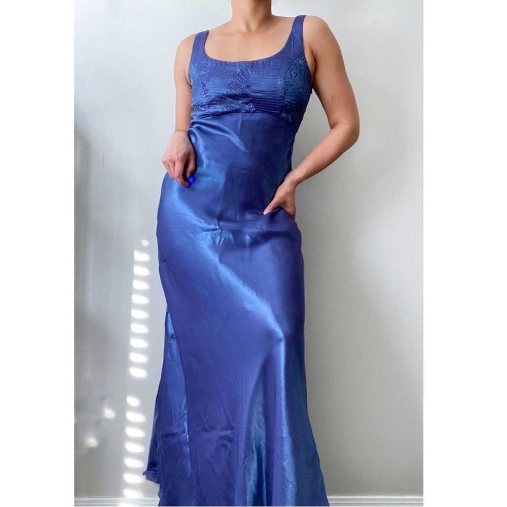 Vintage 90s Y2K Chrome Iridescent Blue Purple Formal Sleeveless Maxi Dress